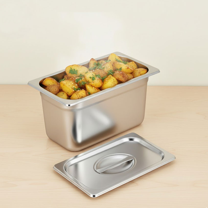 1/9 Size Stainless Steel Deep Steam Table Pan with Tight-Fitting Lid